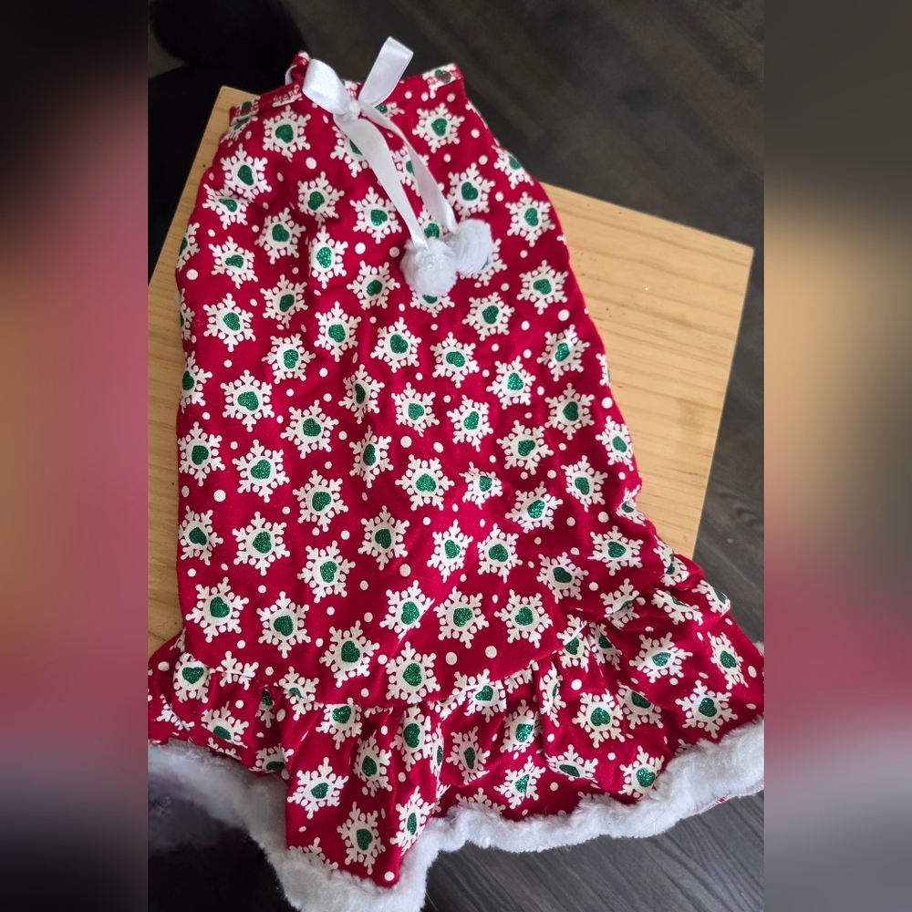 Zoey Zoso Red Dress with White & Green Snowflake Accents